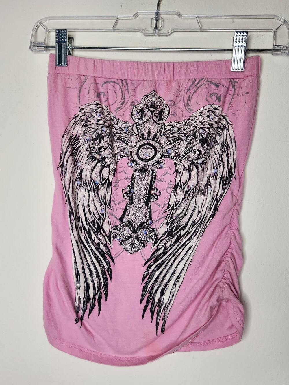 Y2K M&M Womens S/M Heaven Rhinestone Tube Top Light Pink
